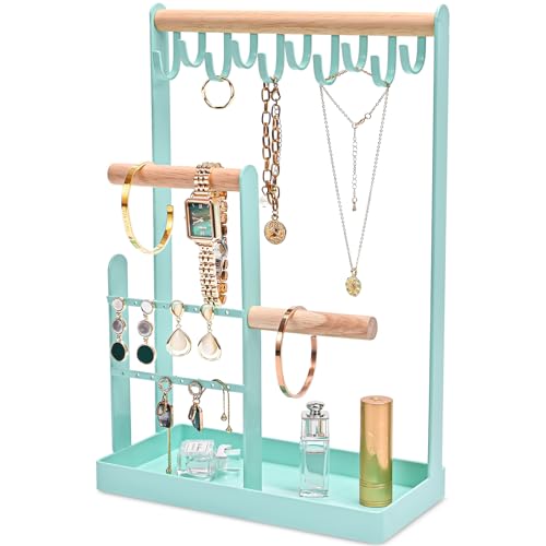 ProCase Cute Jewelry Stand, Aesthetic Jewelry Organizer for Dresser Vanity, Jewelry Holder Display for Necklaces Earrings, Gifts for Teen Girls Women, Bedroom Dorm Decor -Medium, Aqua 12.6" Height