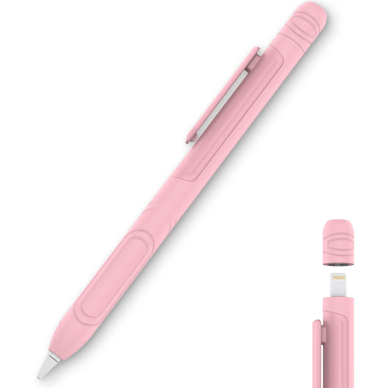 [Australia - AusPower] - Delidigi Pencil Case with Clip for Apple Pencil 1st Generation, Soft Silicone Shockproof Sleeve Protective Cover Grip Accessories Compatible with Apple Pencil 1st Generation Pink 