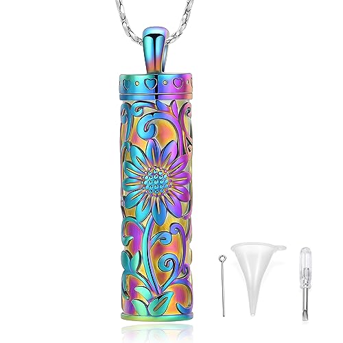 Sunflower Urn Necklace for Ashes Cylinder Bar Necklace for Ashes for Women Pendant Keepsake for Ashes Memory Cremation Jewelry Sunflower Celtic Necklace Jewelry for Women Colourful