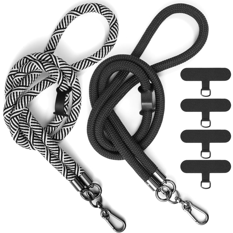 [Australia - AusPower] - YICHEEY 2 x Phone Lanyard + 4 x Phone Tether Tab, Soft Nylon Crossbody Thick Rope Cell Phone Lanyards Phone Strap 10mm Thick | Black + Zebra 