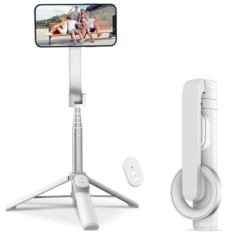 [Australia - AusPower] - FANTCOO Magnetic Selfie Stick, 44inch Extendable Cell Phone Tripod Stand with Remote for Vlogging, Portable Phone Tripod for iPhone 14 13 12 11 Series & All Smartphones (White) White 