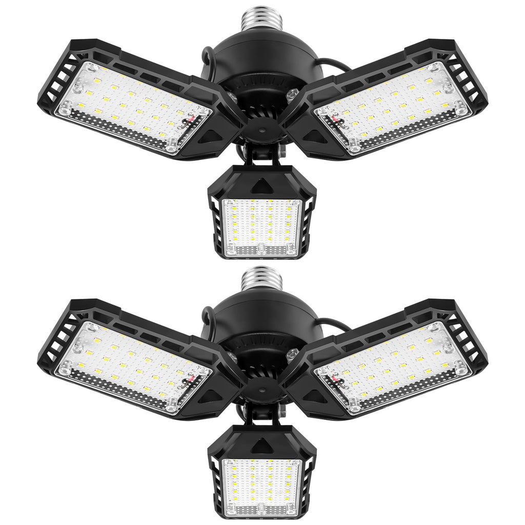 LED Garage Lights Bulb 2 Pack -80W, 8000LM 6500K Led Shop Light with 3 Deformable Panels, Basement Barn Light Garage Ceiling Lights, E26/E27 for Garage, Warehouse, Shop, Basement