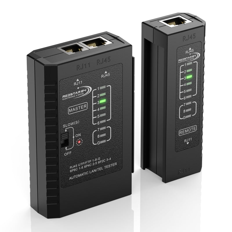 RedStar24 Network Tester - LAN Cable Tester RJ11, RJ12, RJ45 for Patch Cable | Test LEDs for testing and checking LAN and network cables CAT6 CAT7 CAT8 - ideal for patch cable and line tests 1 pc.
