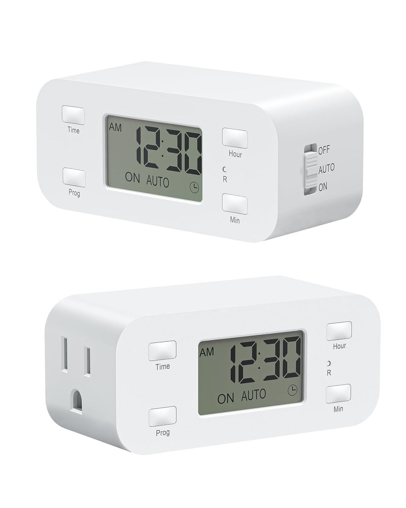 [Australia - AusPower] - DEWENWILS 24 Hour Programmable Digital Timer Outlet, 2 Pack Timers for Electrical Outlets, Light Timer for Indoor Lamp Fan Aquarium, 1 Grounded Outlet, 125V/15A/1000W, 3 Prong, 1/2 HP, UL Listed 