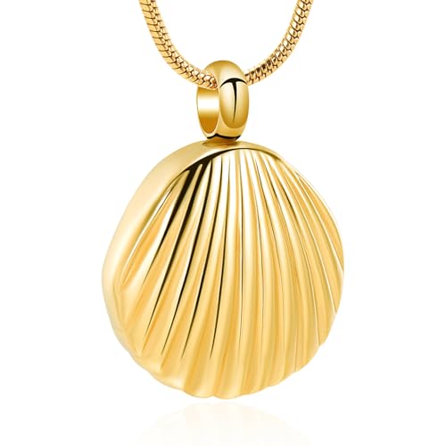 Shell Urn Necklace for Ashes Cremation Jewelry for Women Men Stainless Steel Seashell Pendant Memorial Necklaces Ash Holder for Human Pets Keepsake Jewelry for Loved Ones with Fill Tool A-Gold