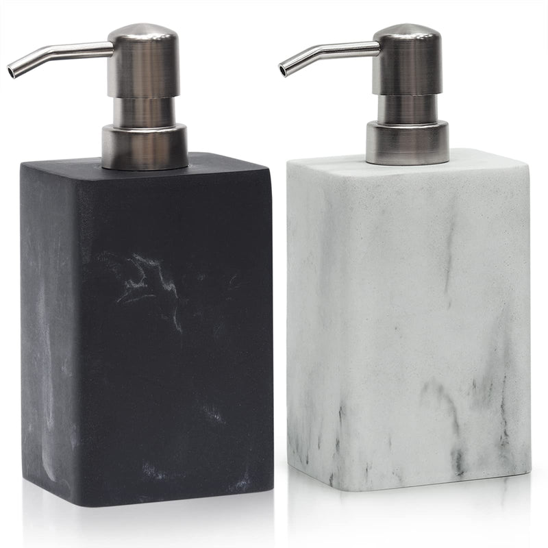 15Oz Marble Style Resin Soap Dispenser Set,2pcs Hand and Dish Soap Dispenser for Bathroom Countertop or Kitchen Sink,Refillable Decorative Liquid Soap Dispenser with Easy-Press Pump,White&Black