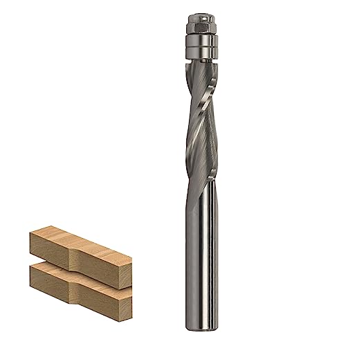 Spiral Flush Cutter 8 mm Shank, Up Cut Spiral Cutter for Router, 8 mm Cutting Diameter, 28.6 mm Cutting Length Spiral Grooved Double Ball Bearing Wood Cutter for Cutting Wood 8x8x28.6mm Up-cut