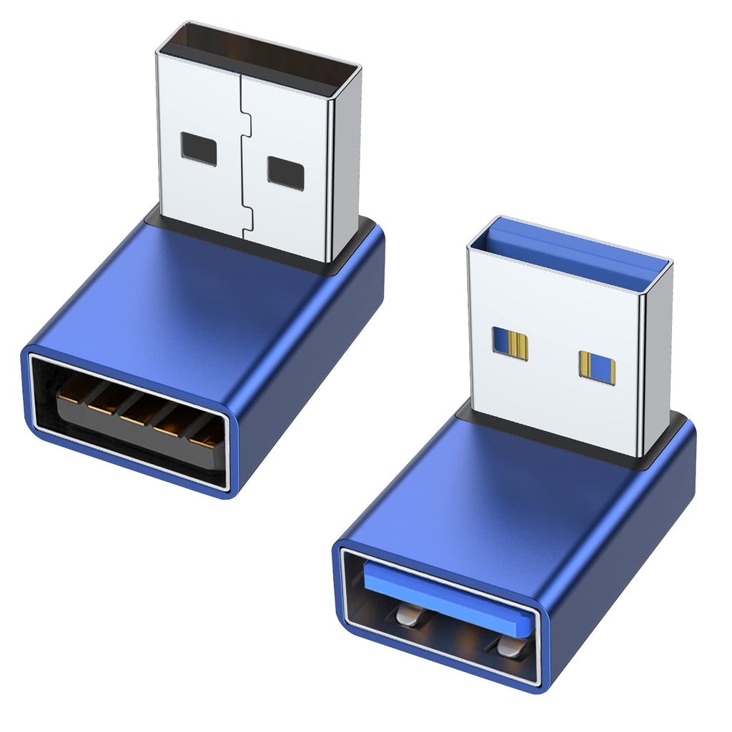 [Australia - AusPower] - AreMe 90 Degree USB 3.0 Adapter 2 Pack, Up and Down Angle USB A Male to Female Converter Extender for PC, Laptop, USB A Charger, Power Bank and More (Blue) Up/Down Blue 