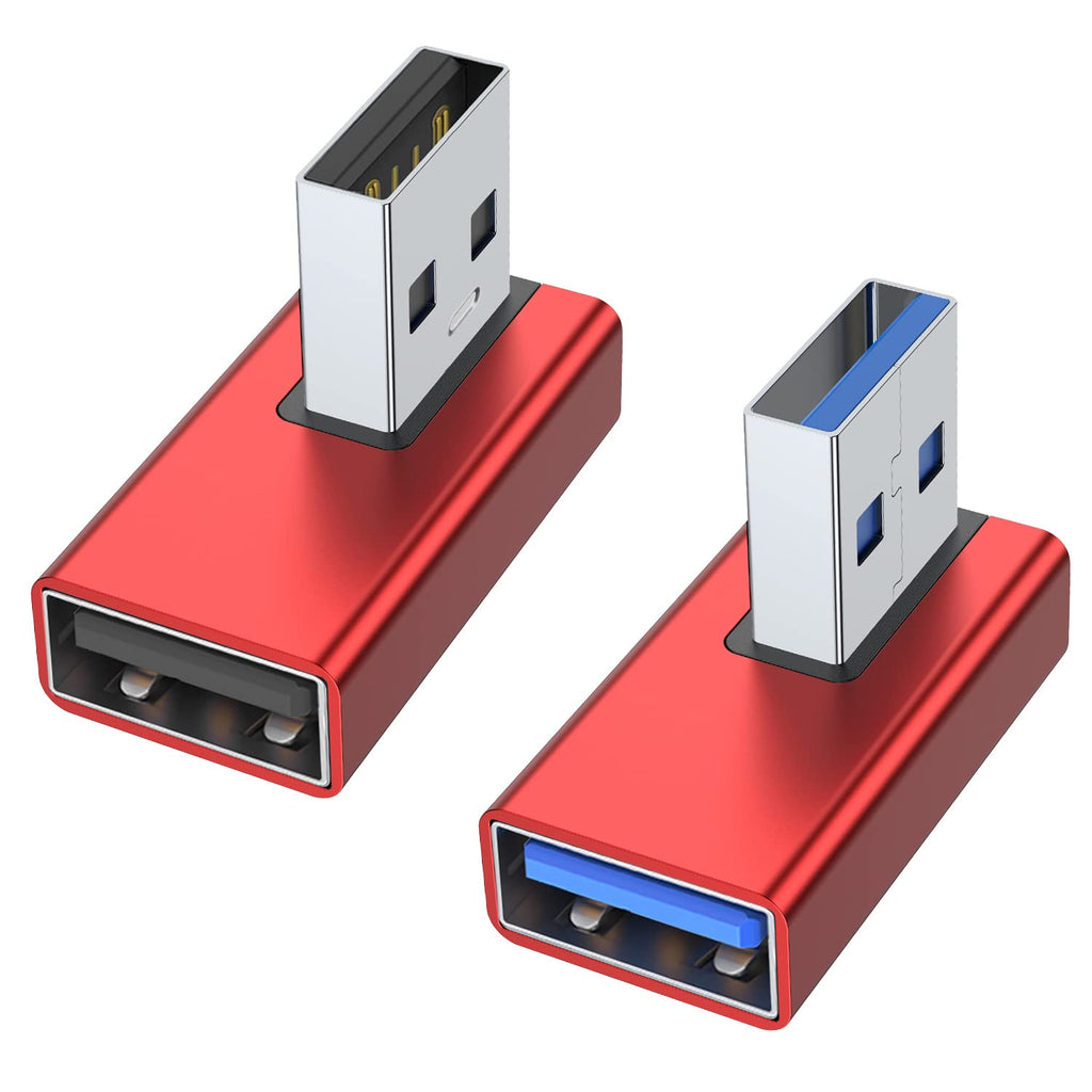 [Australia - AusPower] - AreMe 90 Degree USB 3.0 Adapter 2 Pack, Left and Right Angle USB A Male to Female Converter Extender for PC, Laptop, USB A Charger, Power Bank and More (Red) Left/Right Red 