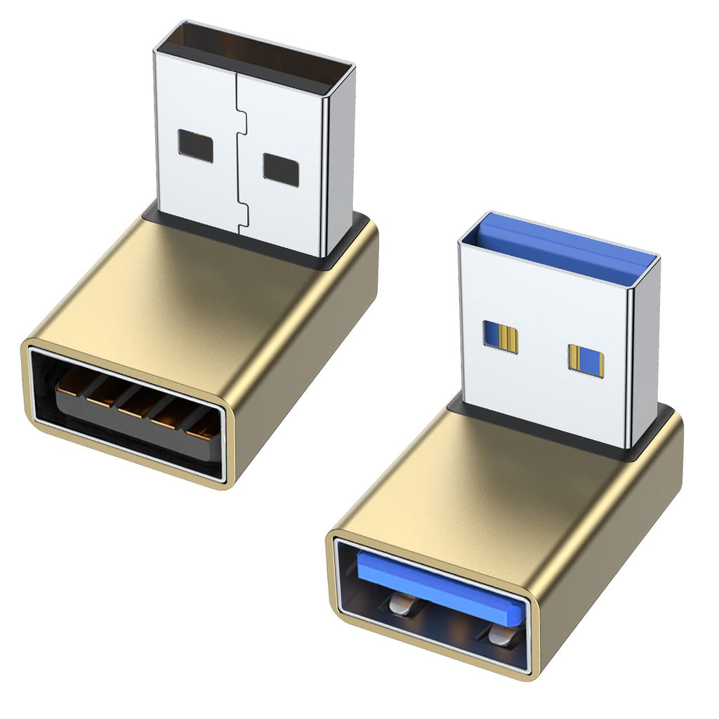 [Australia - AusPower] - AreMe 90 Degree USB 3.0 Adapter 2 Pack, Up and Down Angle USB A Male to Female Converter Extender for PC, Laptop, USB A Charger, Power Bank and More (Gold) Up/Down Gold 