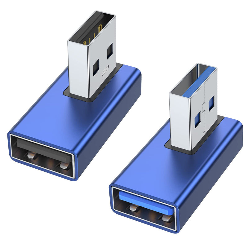 [Australia - AusPower] - AreMe 90 Degree USB 3.0 Adapter 2 Pack, Left and Right Angle USB A Male to Female Converter Extender for PC, Laptop, USB A Charger, Power Bank and More (Blue) Left/Right Blue 