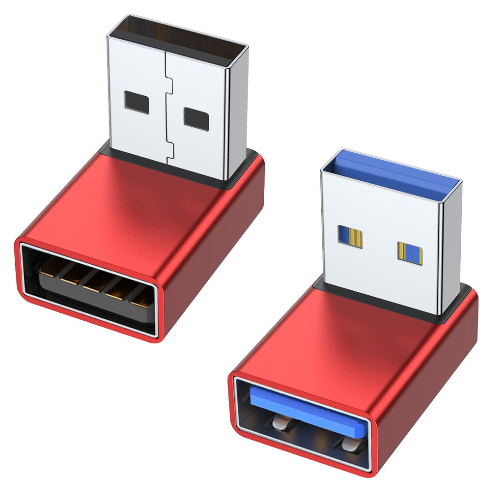 [Australia - AusPower] - AreMe 90 Degree USB 3.0 Adapter 2 Pack, Up and Down Angle USB A Male to Female Converter Extender for PC, Laptop, USB A Charger, Power Bank and More (Red) Up/Down Red 
