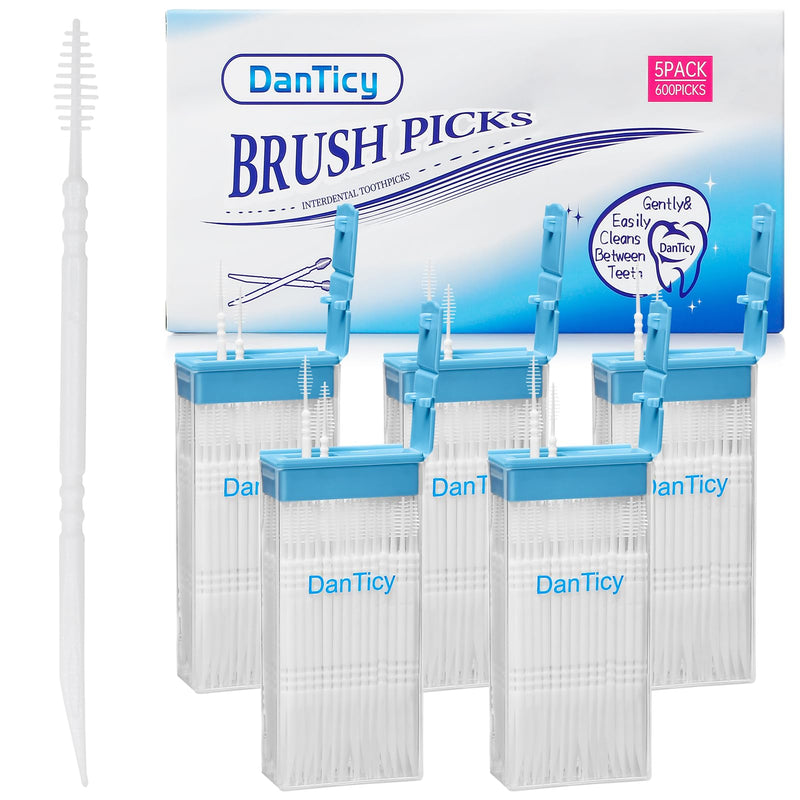 [Australia - AusPower] - Brushpicks Interdental Toothpicks,Soft Bristle Dental Floss Picks Toothpicks,Helps Removes Plaque and Debris Between Your Teeth 600PCS (Pack of 5) White-600pcs 