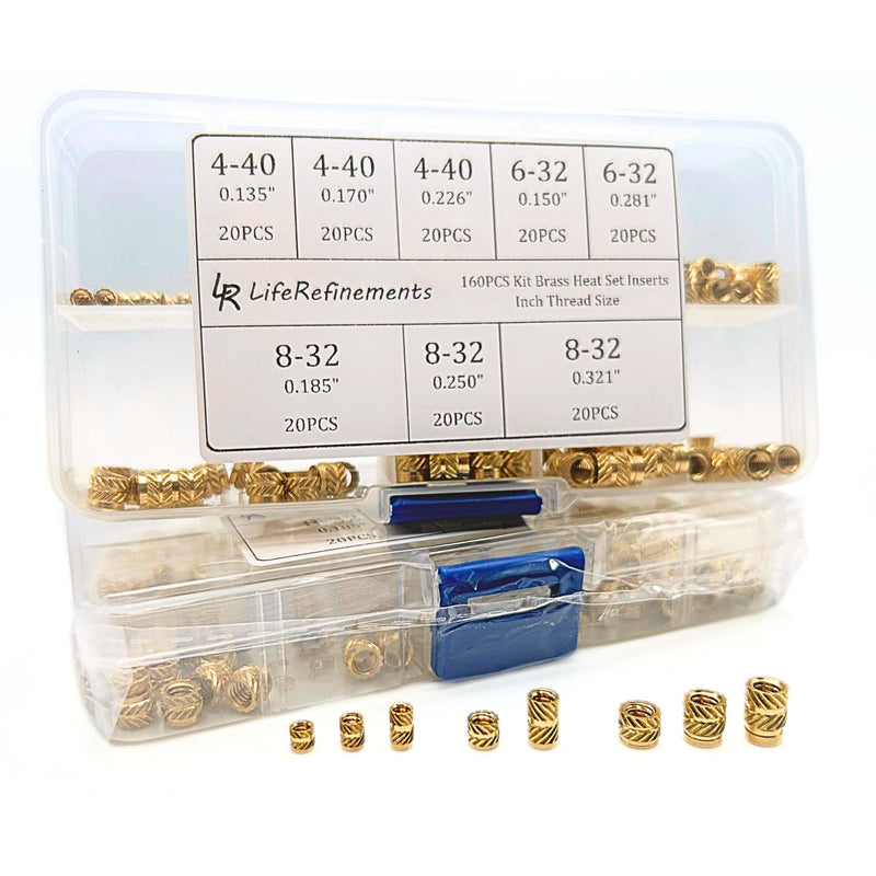 [Australia - AusPower] - 4-40 6-32 8-32 (160pcs) Standard Threaded Inserts for Plastic Heat Set English Insert Knurled Nut Insert Threaded Brass Insert Assortment Kit for 3D Printing Injection Molding Thread Nuts 