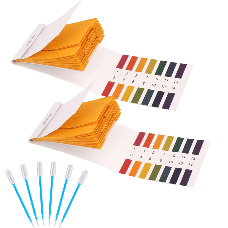 [Australia - AusPower] - pH Test Strips, 160 Strips Full Range 1-14 Universal pH Test Litmus Paper pH Soap Making Testing Strips for Water Wine Saliva Urine Soil, 2 Pack pH Strips & 6 PCS 0.2mL Test Pipette Droppers 