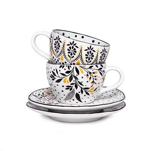 Sara Miller Artisanne Noir Set of 2 Espresso Cup & Saucers