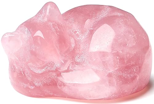 QINJIEJIE Rose Quartz Cat Decor Pink Gift Crystals Cat Stone Figurine B-pink-rose Quartz 1.5 inches