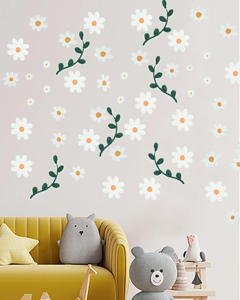 [Australia - AusPower] - 96pcs Pattern Daisy Wall Decals White Daisy Decals Flower Wall Decals Peel and Stick Floral Stickers for Kids Girls Nursery Playroom Bedroom Living Room Wall Decor，Classroom Office Decor（12Big Sheet） 