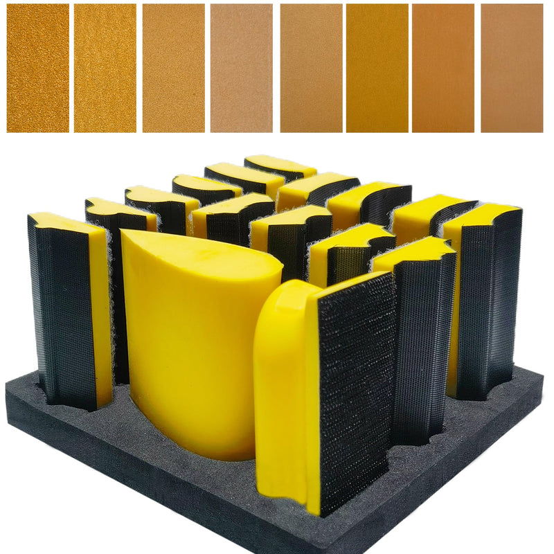 [Australia - AusPower] - Total 56 PCS Hand Sanding Block Set- 16 PCS Contoured Profile Sander Block + 40 Sheet Sandpaper Kit - Interchangeable Assorted Convex & Concave Shapes for Moldings,Woodworking, Auto Paint and Crafts 