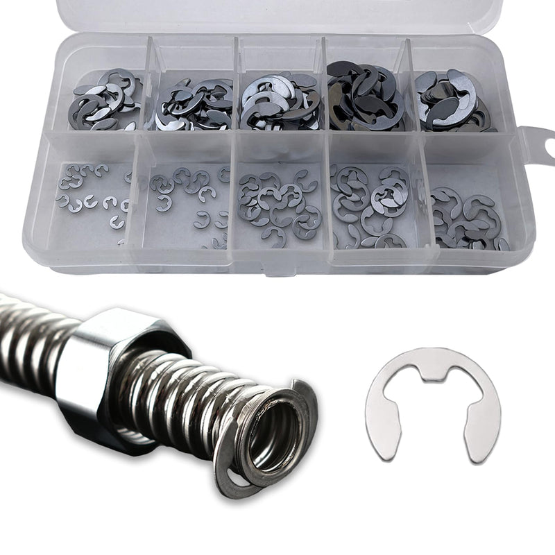 [Australia - AusPower] - 120PCS Stainless Steel E Clip Assortment Kit, External Circlip Snap Rings Retaining Clips Set, M1.5/M2/M3/M4/M5/M6/M7/M8/M9/M10 E Clip Assortment Kit for Bearings, Axles, Gears, Pulleys 