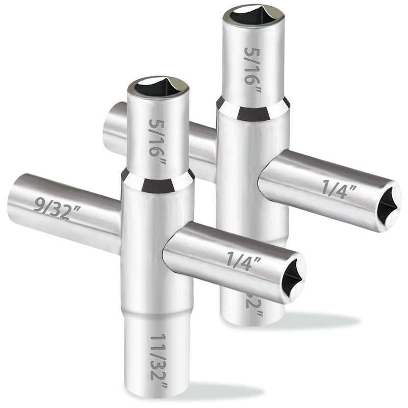 [Australia - AusPower] - 2pcs 4 Way Sillcock Key Set 1/4", 9/32", 5/16", 11/32 Steel Sillcock Water Key hose bib key for Valve Faucet Cabinet Opening Key and Spigots 2-pack 