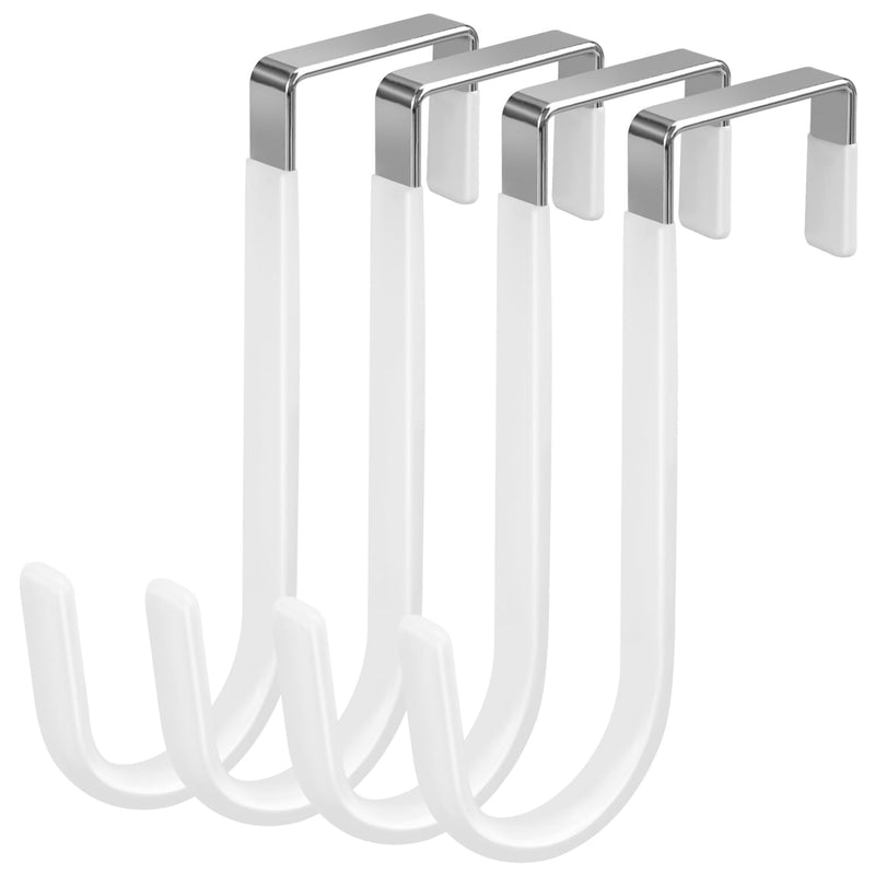 [Australia - AusPower] - 4/10/20 Pack Over The Door Hook, Door Hooks, White/Black Rubber Surface Prevent Scratche Door Hanger Hooks for Bathroom, Living Room, Kitchen, Hanging Clothes, Towels, Bags(4 Pack White) 4 Pack White 