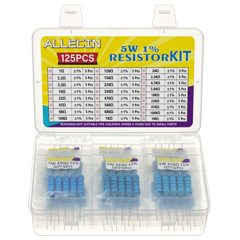 [Australia - AusPower] - 5W Metal Film Resistor Kit from 1 Ohm to 1M Ohm 25 Values 5 Watt 1% Resistors Assortment 5W 