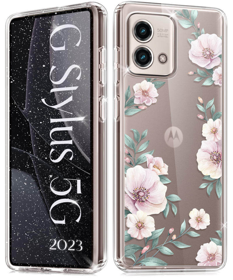 [Australia - AusPower] - HiPOTSUN for Moto G Stylus-5G-2023 Case, Clear Flower Shockproof Hard PC+TPU Bumper Floral Women Protective Slim Phone Cover, 6.6" Display (Attractive/White) Attractive/White for Moto G Stylus 5G (6.6", 2023) 
