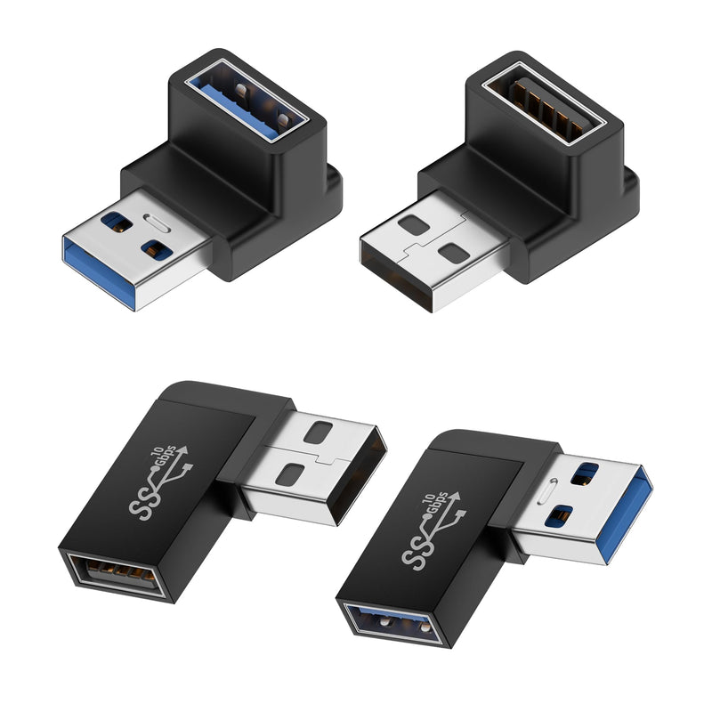 [Australia - AusPower] - Xsusmdom 90 Degree USB 3.0 Male to Female Adapter, (4 Pack) Up and Down & Left and Right Angle USB A Extender Connector for PC, Laptop, Hard Drive, Keyboard, USB A Charger, Power Bank 