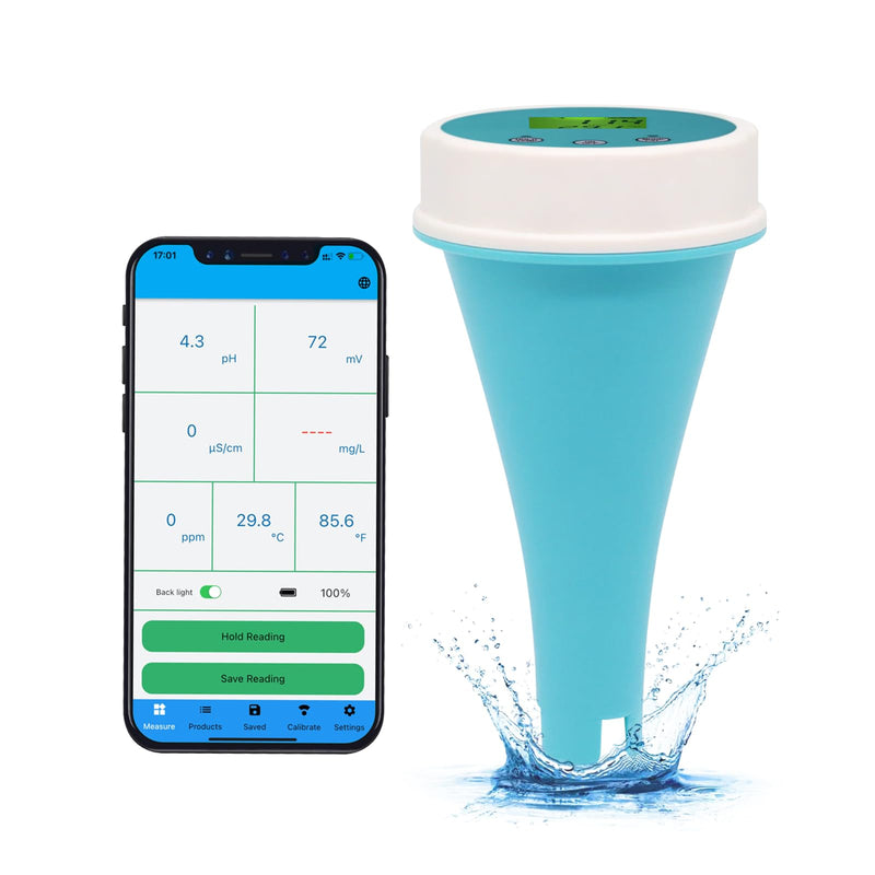 [Australia - AusPower] - Bluetooth Swimming Pool Water Tester 6-in-1 EC/Salinity/pH/ORP/Temperature/Chlorine Meter, Wireless Floating Smart Pool Monitor Water Tester for Pools, Hot Tubs, & Swim Spas 