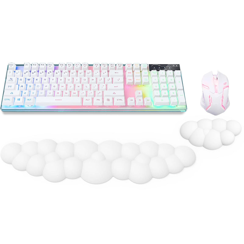 [Australia - AusPower] - Ergonomic Keyboard Wrist Rest, PU Leather Memory Foam Cloud Wrist Rest for Computer Keyboard, Mouse Wrist Rest and Keyboard Pad for Gaming, Office, Home, Computer, Laptop, Typing Pain Relief, White 
