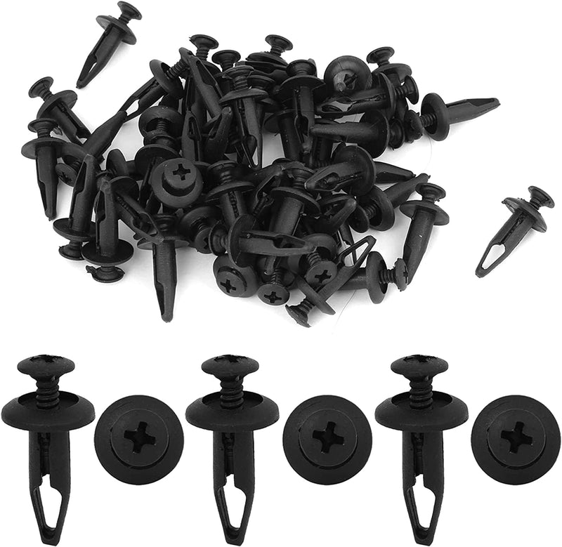 [Australia - AusPower] - 50pcs Push-type Clamp Plastic Fixed Clip Fasteners Black Plastic Expanding Rivets 6.3mm Dia Hole Clips 