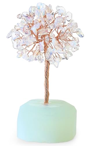 QINJIEJIE Opalite Healing Crystals Tree Decor Natural Stone Tree of Life Opal
