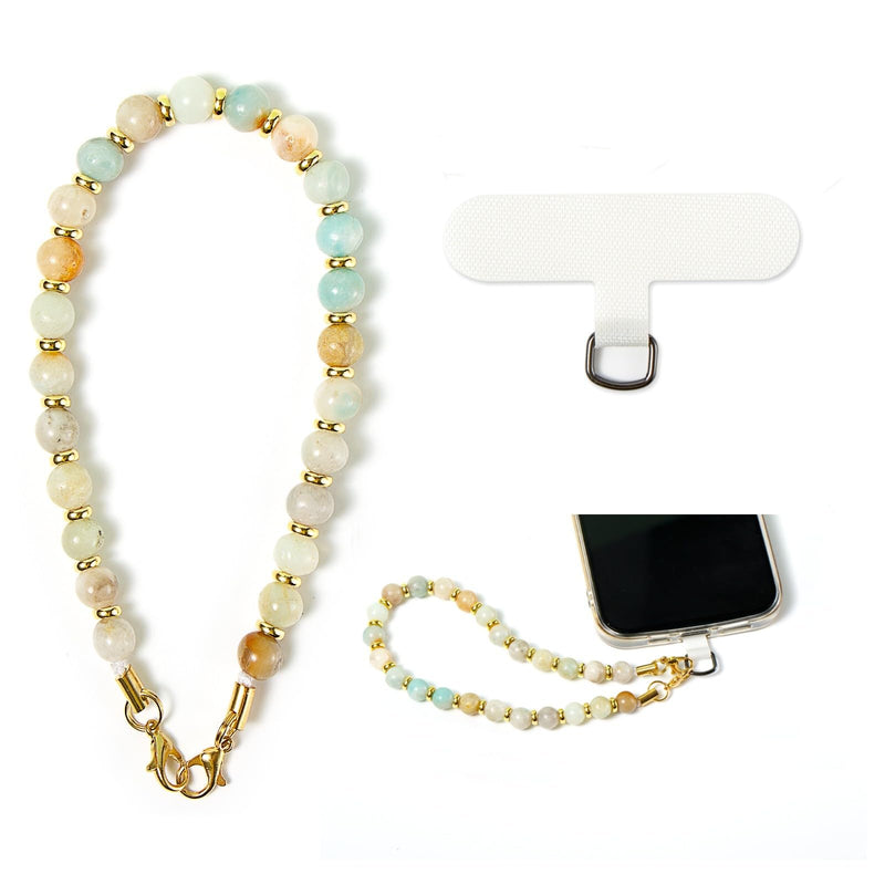 [Australia - AusPower] - Phone Charm with Beaded Marble, Cell Phone Lanyard with Tether Tab, Phone Chain Strap, Hands-Free Wrist Strap, Phone Strap for Women Compatible with iPhone 14 Pro Max/ 13 Pro Max/ 12 Pro Max/(Green) Green Natural Stone 