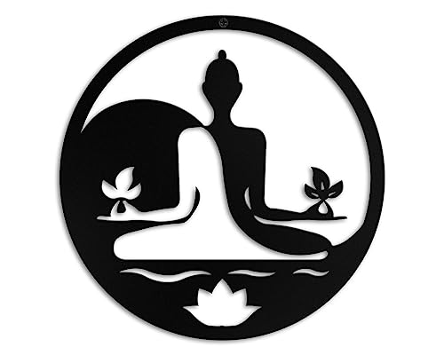 Kas Home Metal Zen Wall Decor Iron Buddha Wall Art, Black, 12x12inch 12"L x 12"W