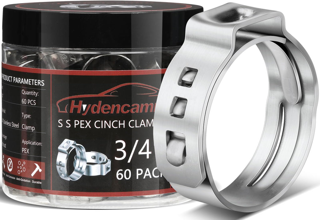 60 Pack 3/4 Inch PEX Crimp Rings, Premium 304 Stainless Steel Pex Clamps, Pex Cinch Clamp Rings with Storage Case for PEX Tubing Pipe Fitting Connections By Hydencamm(3/4"x60) 3/4"- 60pcs 3/4"