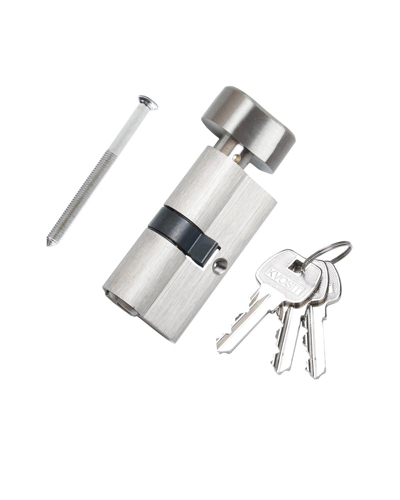 60MM Solid Brass Lock Cylinder with 3 Brass Keys Satin Nickel Color Cylinder Door Lock Replacement (Color:Satin Nickel, 60MM-Thumbturn,Material: Brass)
