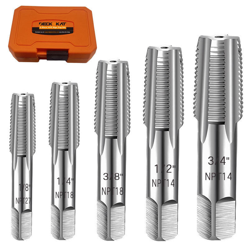 [Australia - AusPower] - 5-Piece NPT Pipe Tap Set, Precision Carbon Steel NPT Tap Set for Clean Accurate Threads, 3/4", 1/2", 3/8", 1/4", 1/8" NPT Tap, Perfect for Plumbers Mechanics DIYers, with Durable Plastic Case 5 Piece NPT Tap 