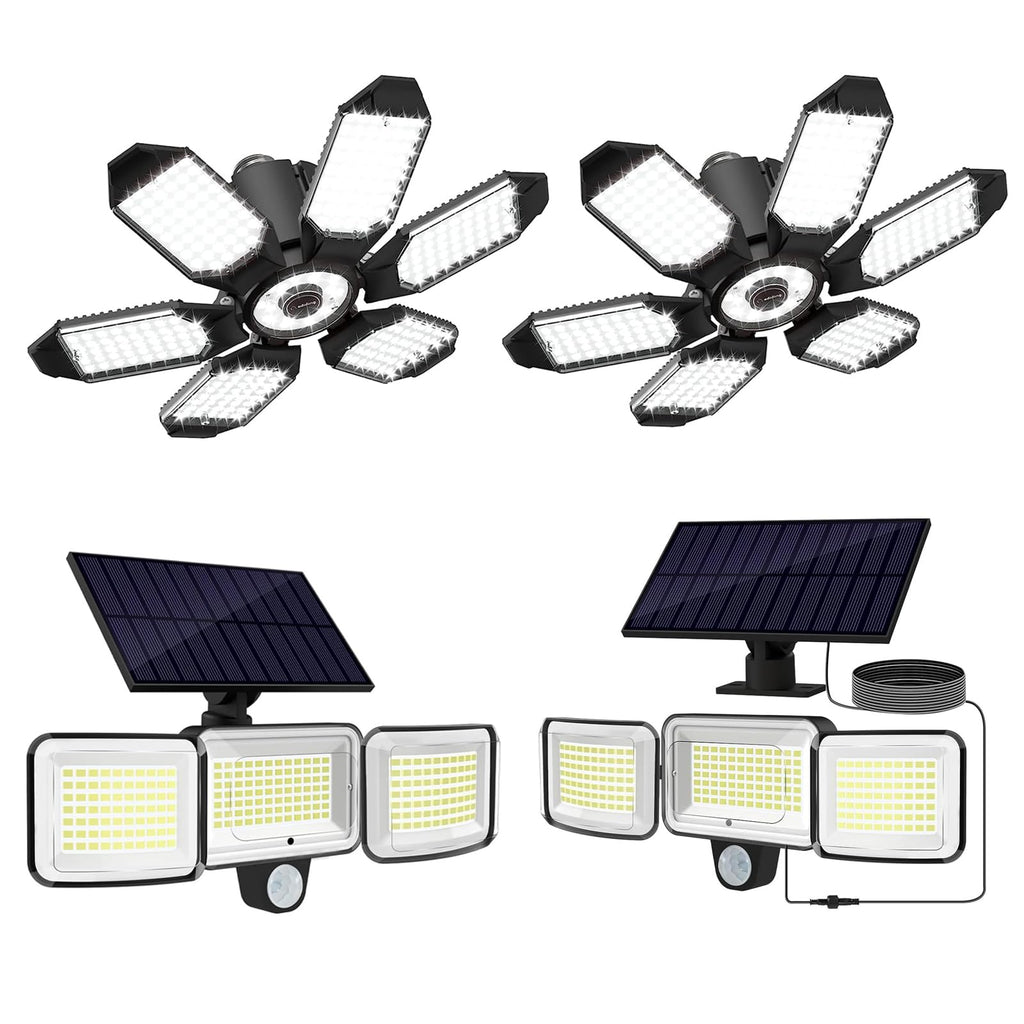 [Australia - AusPower] - Adiding LED Garage Ceiling Light 20000lm Bright LED Basement Light 6 Deformable Panels. Bright Solar Security Flood Lights with 16.4 Ft Cable Remote Control Solar Motion Sensor Lights with 4 Modes 