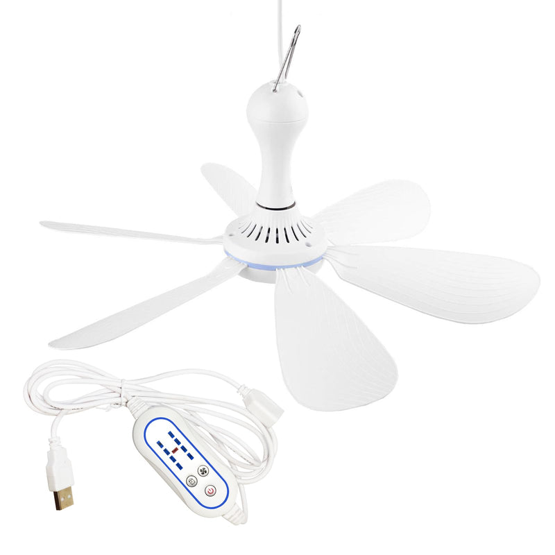 [Australia - AusPower] - SCOOYEEES Portable Ceiling Fan USB Powered Canopy Fan with Speed Timer switch, Quiet Small DC USB Ceiling Fan Hanging Fan with 6 Blades for Camping Cruise RV Tent Gazebo Bed Dormitory Home Room 