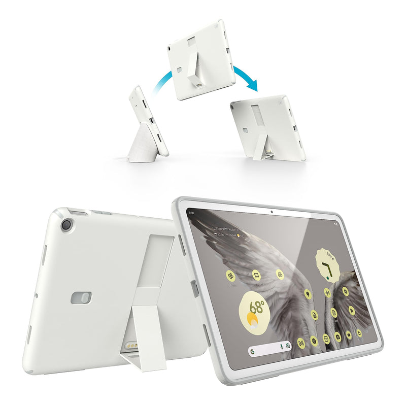 [Australia - AusPower] - Speck Google Pixel Tablet 2023 Case and Stand - Full Back, Thin, Scratch Resistant, Drop Protection & Adjustable Kickstand - Works with Google Pixel Charging Speaker Dock - White & Silver StandyShell Off White/Serene Silver 