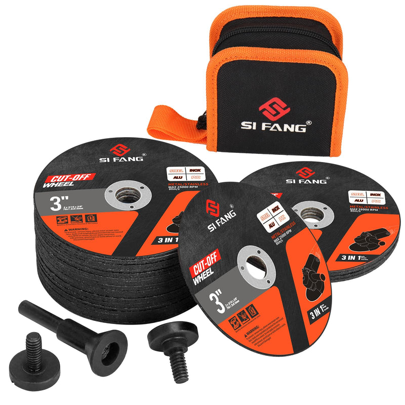[Australia - AusPower] - 25Pcs 3 inch Cut Off Wheels with 1/4 in Mounting Mandrel Kit for Die Grinder, 3/8" Arbor Cutting Wheel with Pouch for Metal & Stainless Steel Rotary Tool Drill Attachment Cutter Discs 25Pcs 3" Cut Off Wheels + 1/4" Mandrel +Pouch 