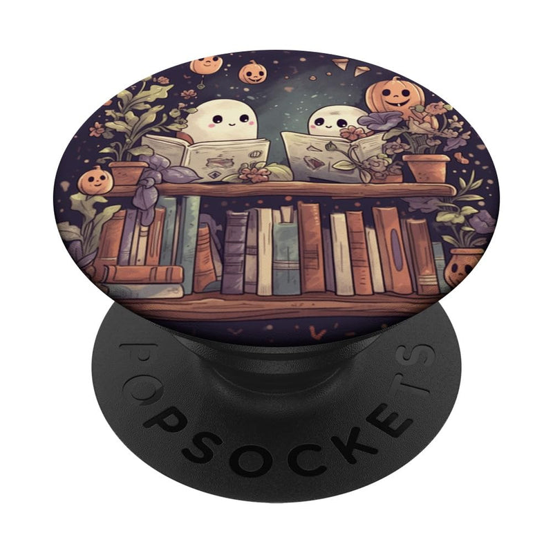 [Australia - AusPower] - Cute Ghosts Reading Books Halloween Librarian Book Lover PopSockets Swappable PopGrip Black 