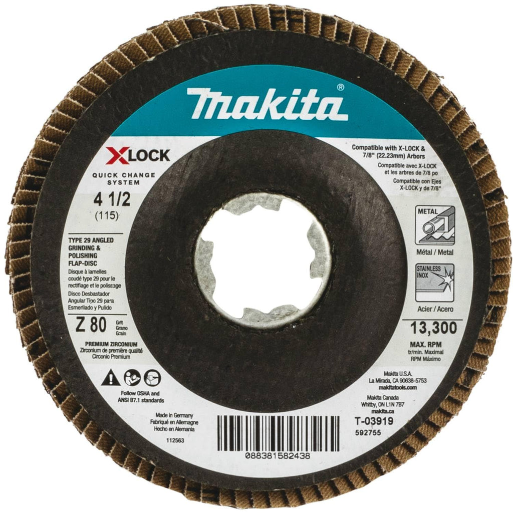 Makita T-03919 X-LOCK 4?1/2" 80 Grit Type 29 Angled Grinding and Polishing Flap Disc for X-LOCK and All 7/8" Arbor Grinders