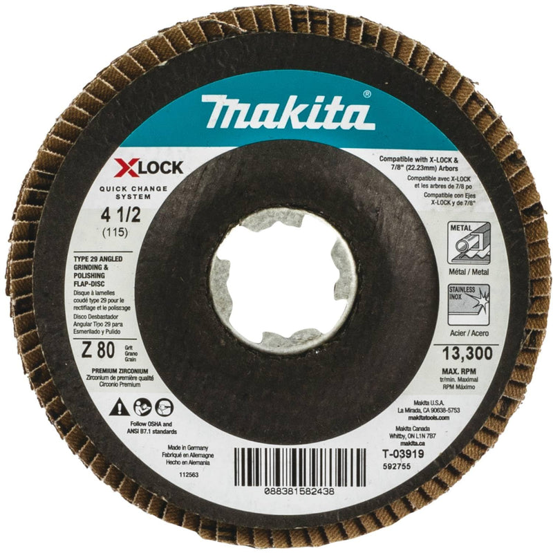 Makita T-03919 X-LOCK 4?1/2" 80 Grit Type 29 Angled Grinding and Polishing Flap Disc for X-LOCK and All 7/8" Arbor Grinders