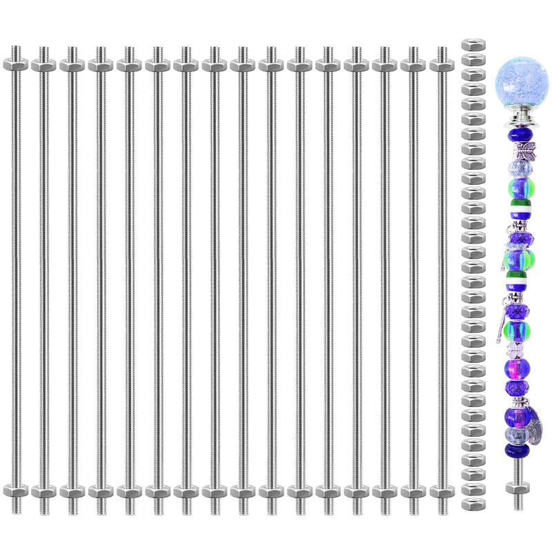 [Australia - AusPower] - 48 Pack 8/32 Inch Stainless Steel M4 Threaded Rod with Hex Nuts Include 16 Pcs M4 Threads Studs Rods and 32 Pcs M4 Fully Threaded Hex Nuts for Hangers and Beaded Garden Stake Rods (10 Inch) 48 