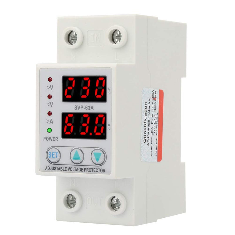 [Australia - AusPower] - Voltage Protective Device, Adjustable Single Phase Voltage Current Protector Double LED Display for - AC 230V 63A Automatic Reset Switch 
