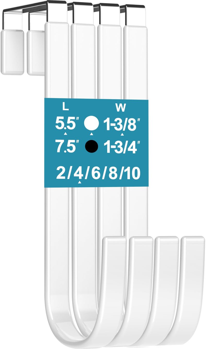 [Australia - AusPower] - Over the Door Hooks 5.5" 4Pcs for 1 3/8" Door White Plastic Coating Wreath Door Hanger Hook for Hanging Ironing Board Towel Rack Bathroom Closet Cabinet Clothes Coat Holder Single Heavy Duty BB:4, 5.5"White for 1 3/8" Door 