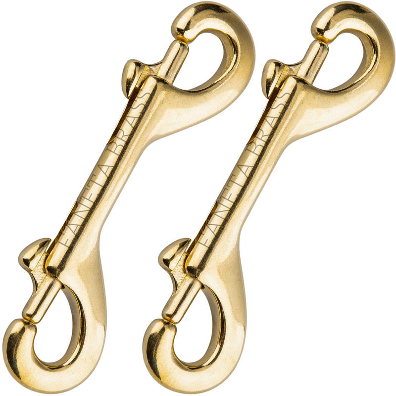 [Australia - AusPower] - Solid Brass Double Ended Bolt Snap Hook, Marine Grade Double End Scuba Diving Clips, Heavy Duty Trigger Chain Clip Key Holder for Pet Feed Bucket Hammock Horse Tack (2-Pack) (90mm) 90mm 