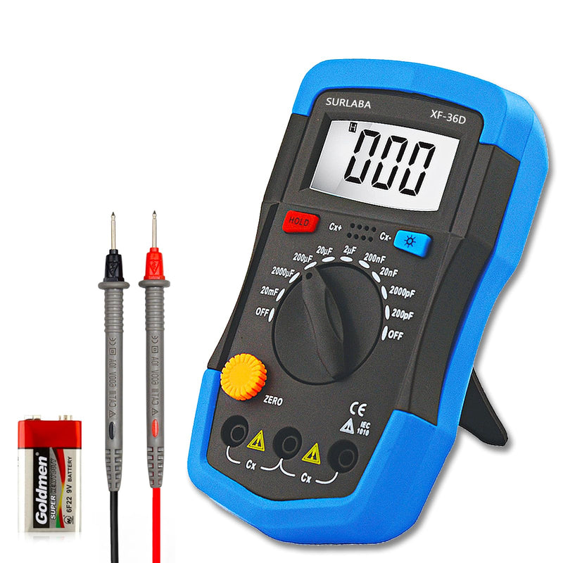 Digital Capacitance Meter, XF-36D Capacitance Meter up to 20,000uF, 1999 Count Capacitor Meter Multimeter for Home, Industry, Error Checking blue